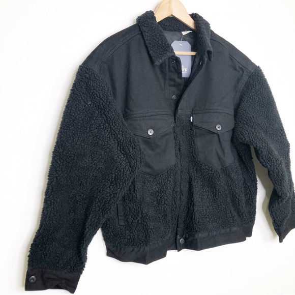 LEVI’S black denim Sherpa trucker jacket - Picture 12 of 14
